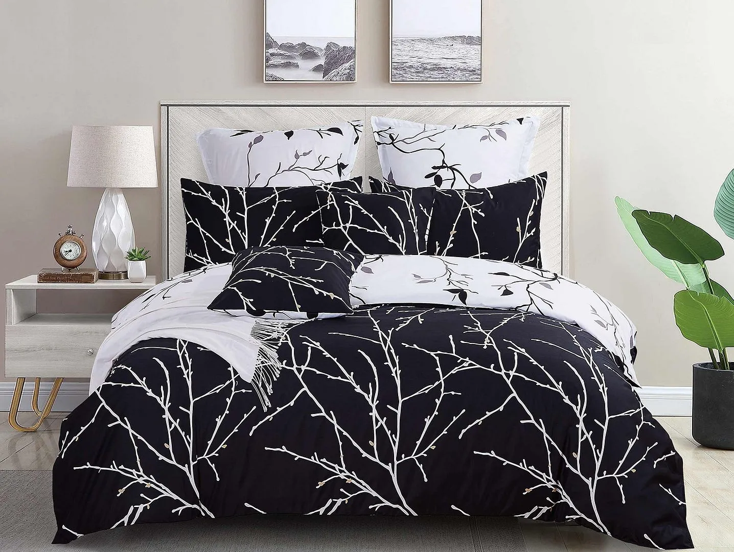 Tree Reversible Queen Size White Duvet Doona Quilt Cover Set