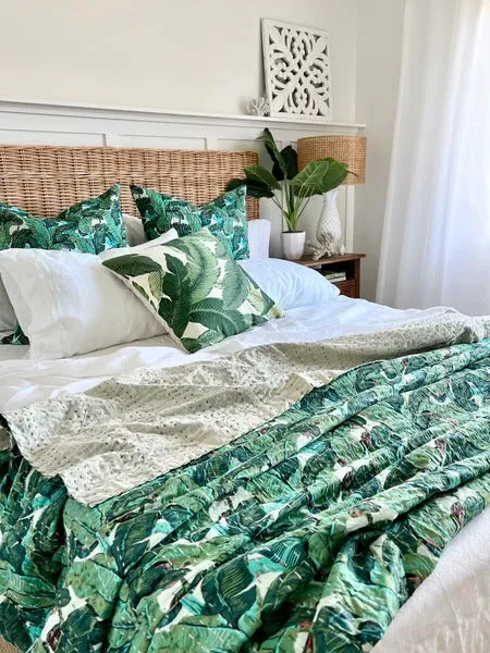 Tropical Banana Leaves Twin/Queen/King Size Kantha Bedspread