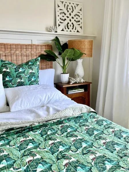 Tropical Banana Leaves Twin/Queen/King Size Kantha Bedspread