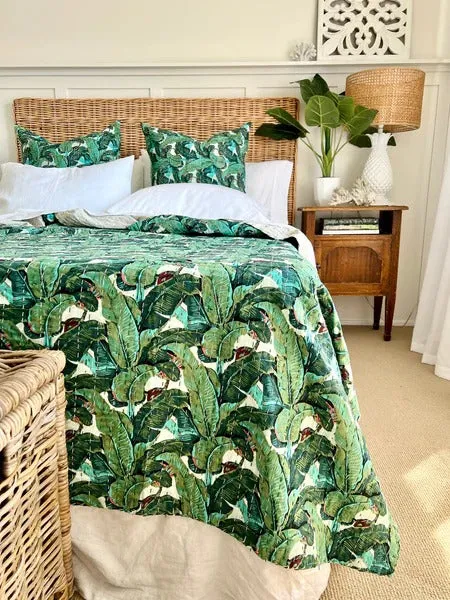 Tropical Banana Leaves Twin/Queen/King Size Kantha Bedspread