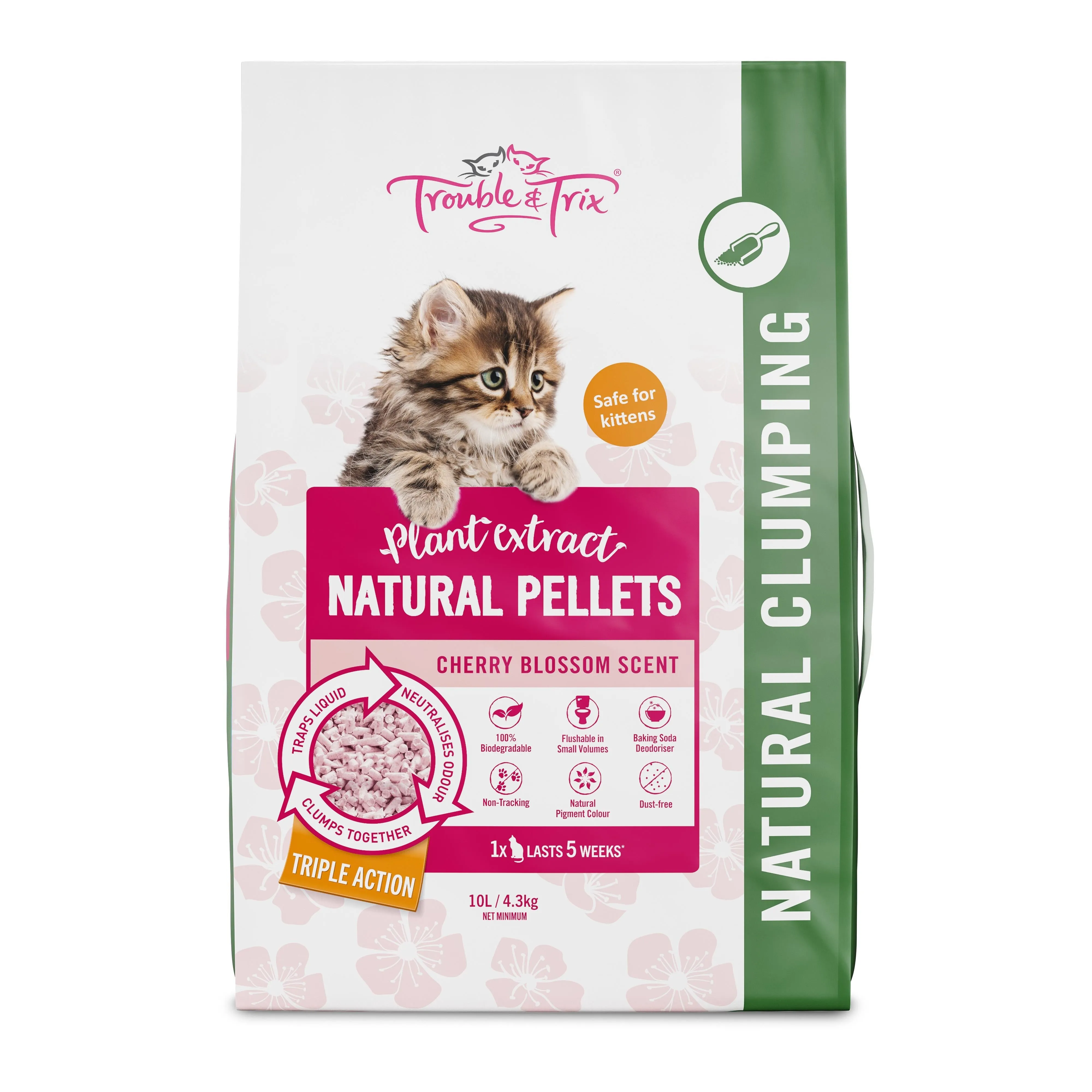 Trouble and Trix Plant Extract Cherry Blossom Natural Clumping Cat Litter 10L/4.3kg