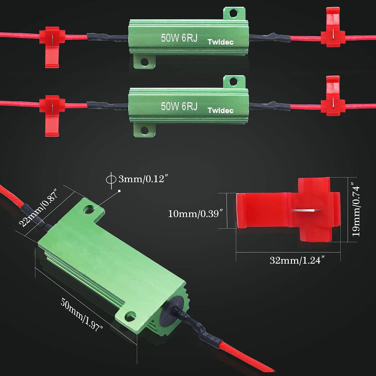 Twidec 4Pcs 50W 6Ohm LED Load Resistors For Fix LED Hyper Flash Turn Signal Light or LED License Plate Lights RX24-50W6-4X