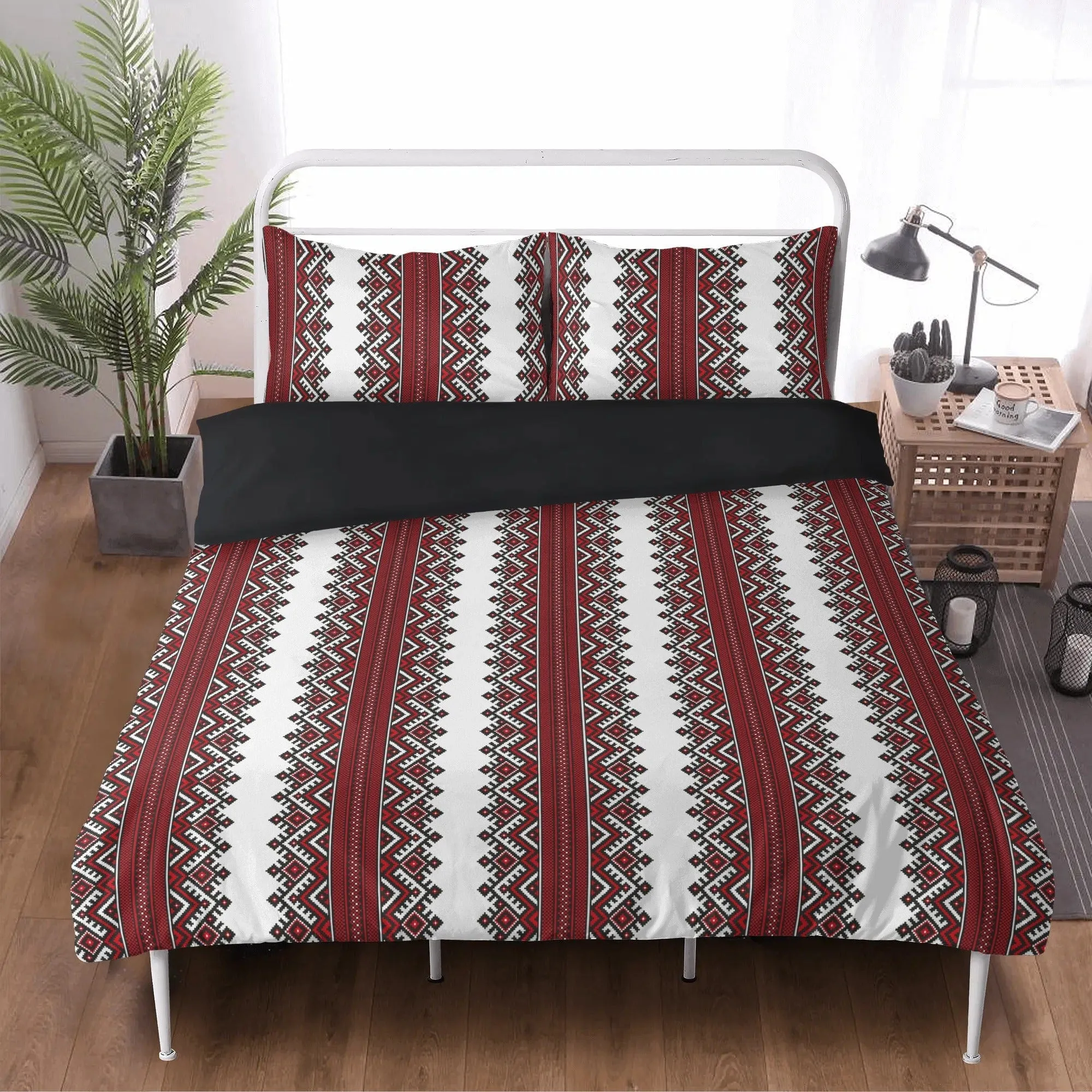 Ukrainian Folk Art 3 Pc Duvet Cover and Pillowcases Bedding Set