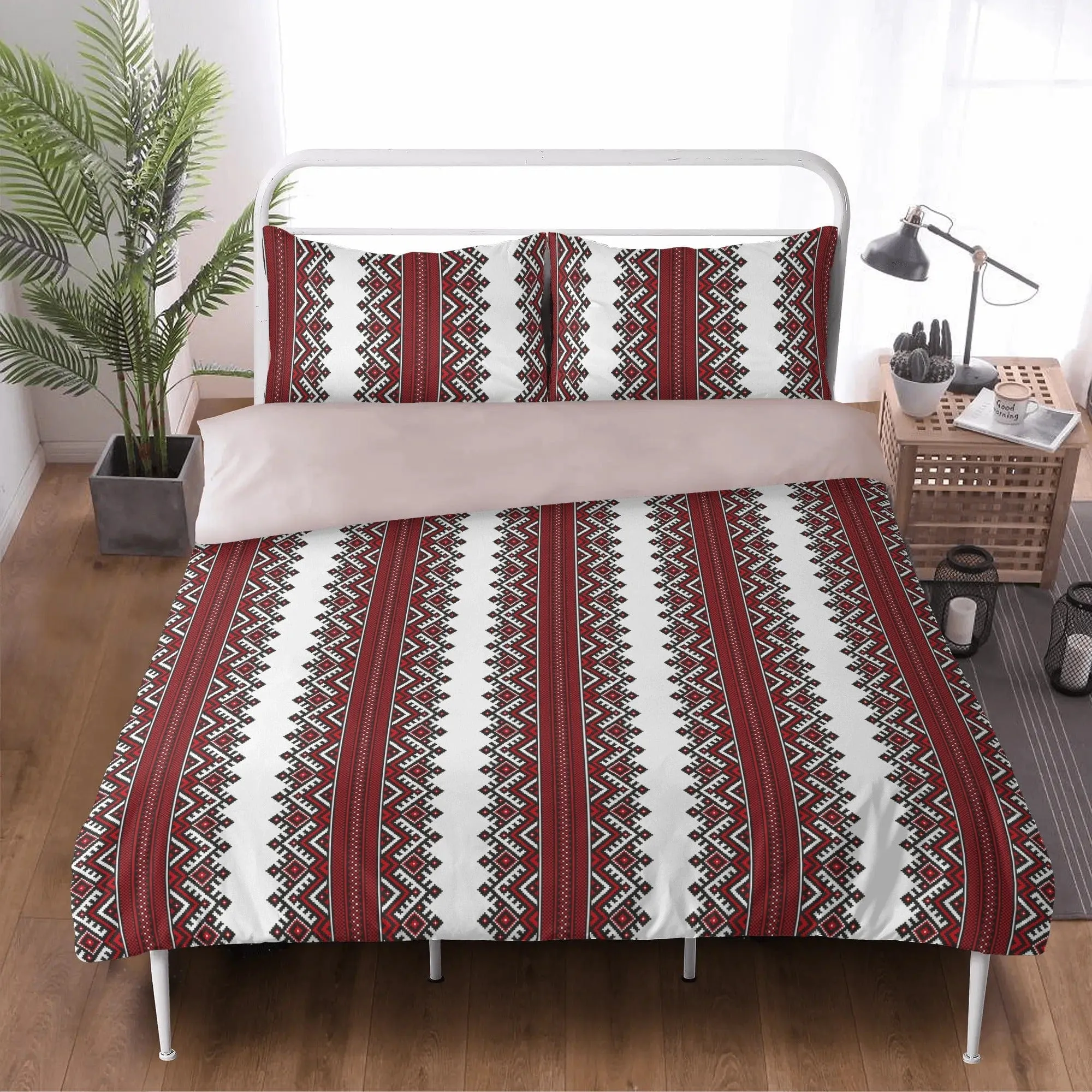 Ukrainian Folk Art 3 Pc Duvet Cover and Pillowcases Bedding Set