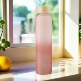 UMAI Water Bottle | Borosilicate Glass | Gradient Water Bottle With Bamboo Lid For Home Office & Travel Use | Leak Proof | 750ml | Glass Water Bottle For Fridge | Blue-Pink (Light Pink- Dark Pink)