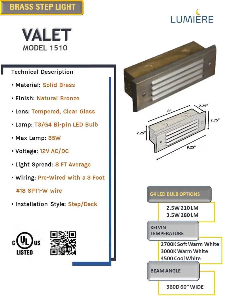 Valet Solid Brass Step & Deck Light Natural Bronze