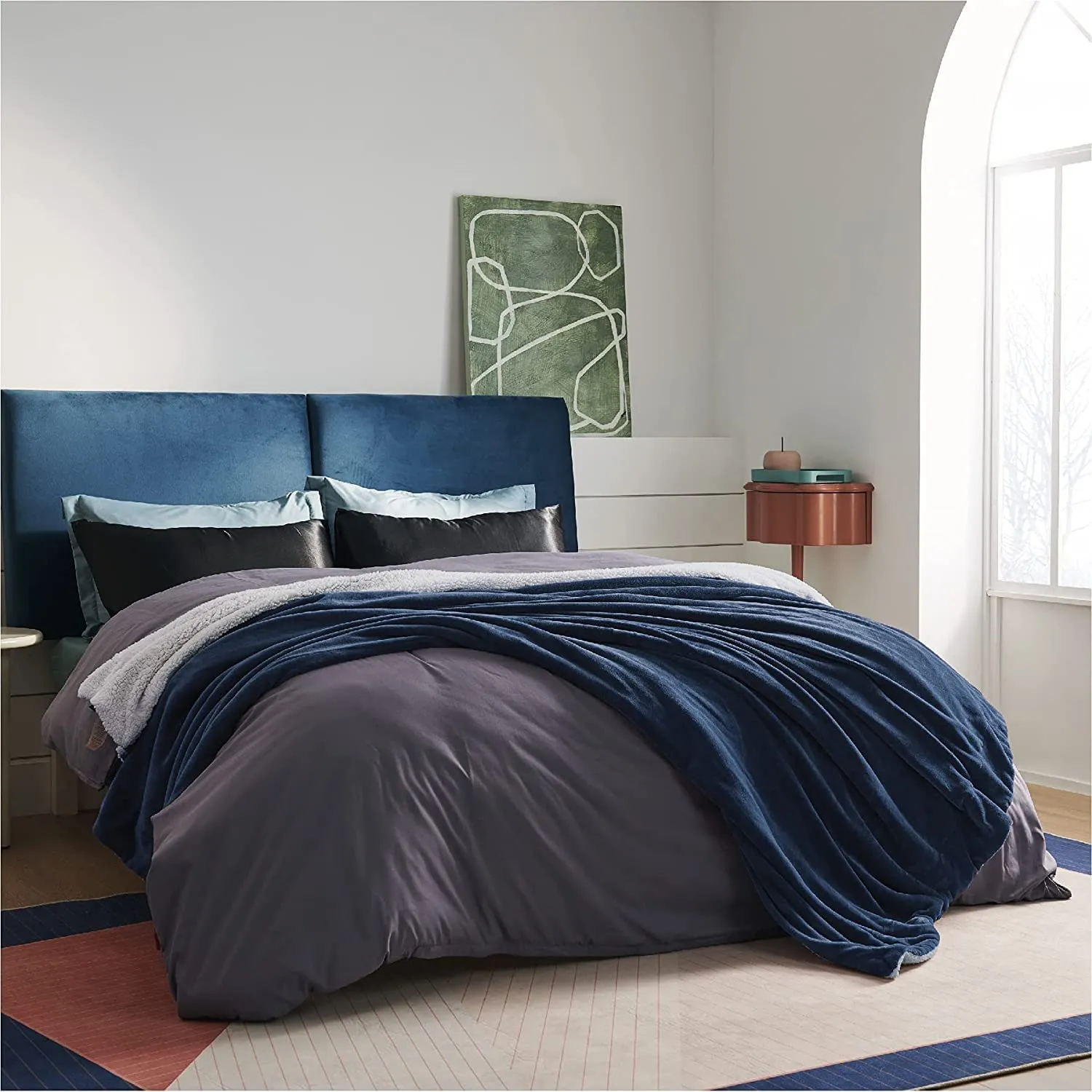 VAS COLLECTIONS® All-Seasons Super Soft Flannel Solid/Plain Blanket/AC Dohars/Duvet/Quilt for Summer, Navy Blue, Size 225X230 cm (Double)