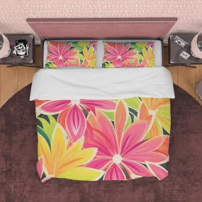 Vibrant Color Boho Bedding Colorful Duvet Cover Bohemian Bedroom Set, Floral Quilt Cover, Aesthetic Bedspread, Pink Unique Room Decor