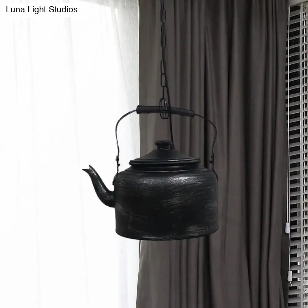 Vintage Metal LED Hanging Lamp for Teapot Restaurant - Black/Gold/Matte Black Finish