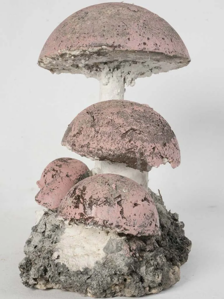 Vintage Mushroom Garden Sculpture with Round Pink Caps