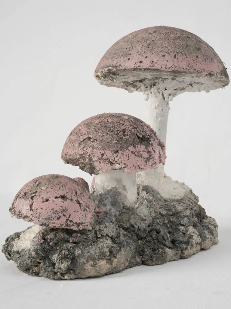 Vintage Mushroom Garden Sculpture with Round Pink Caps