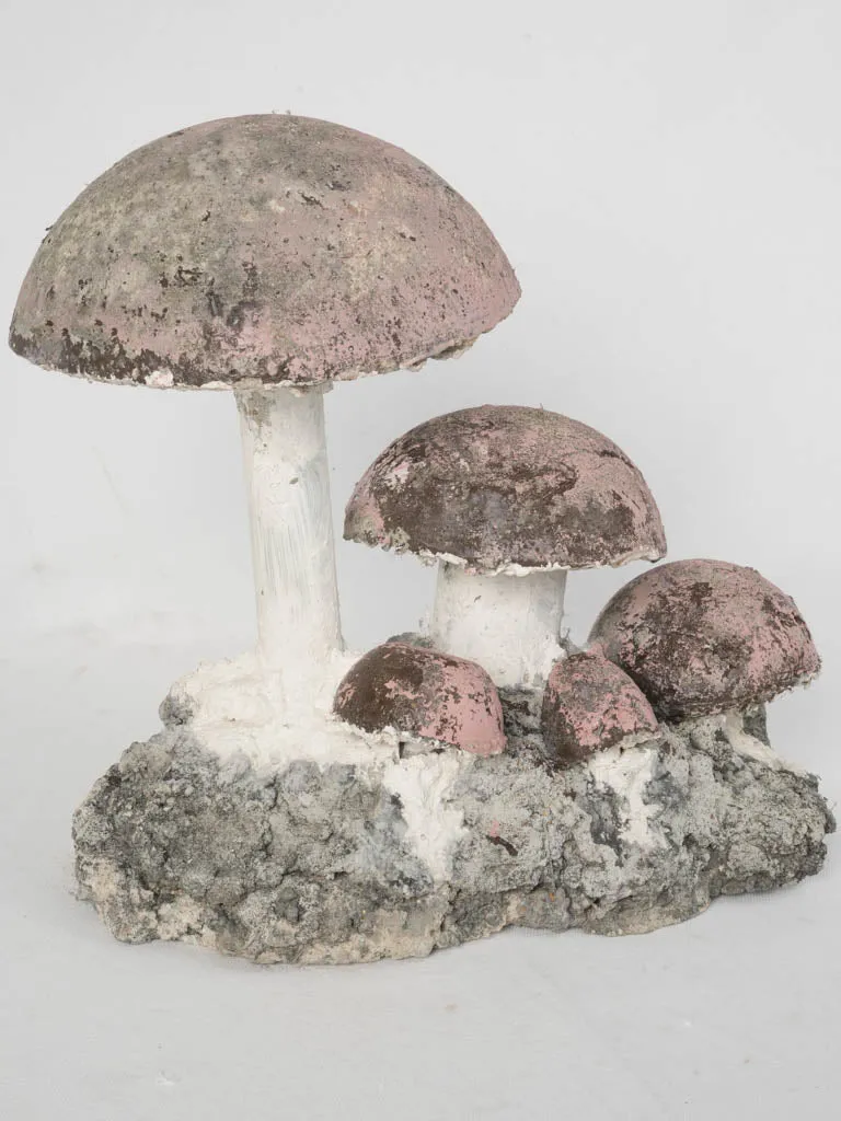 Vintage Mushroom Garden Sculpture with Round Pink Caps