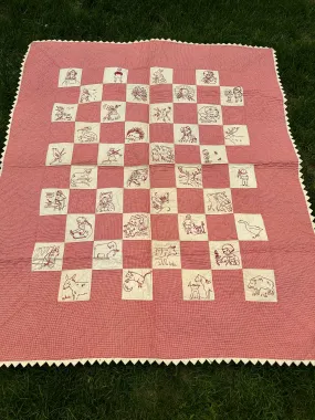 Vintage Redwork Quilt with Prairie Point Edge