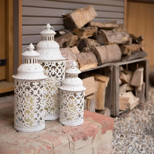 Vintage White Distressed Metal Lantern ***Seconds***