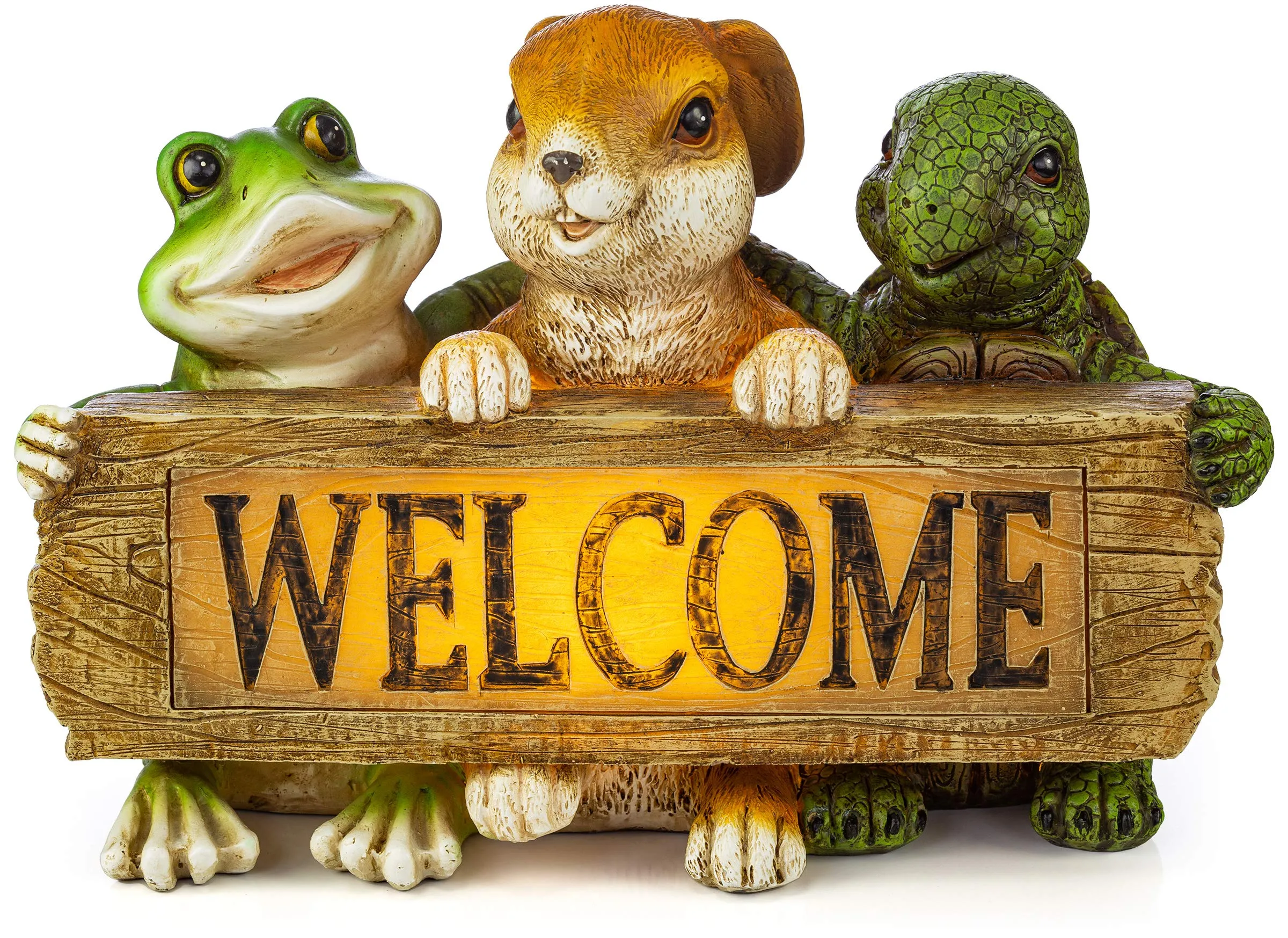 VP Home Backyard Friends Welcome Sign Frog Rabbit Turtle Solar Powered LED Outdoor Decor