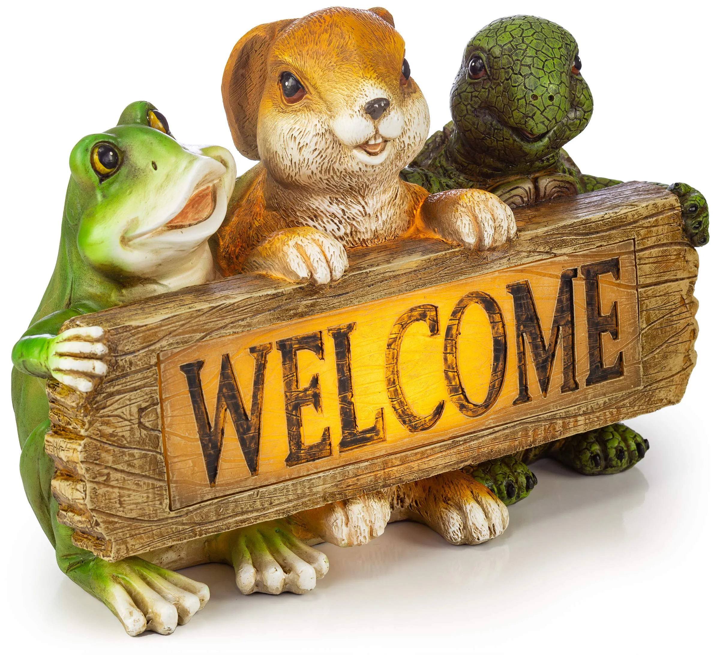 VP Home Backyard Friends Welcome Sign Frog Rabbit Turtle Solar Powered LED Outdoor Decor