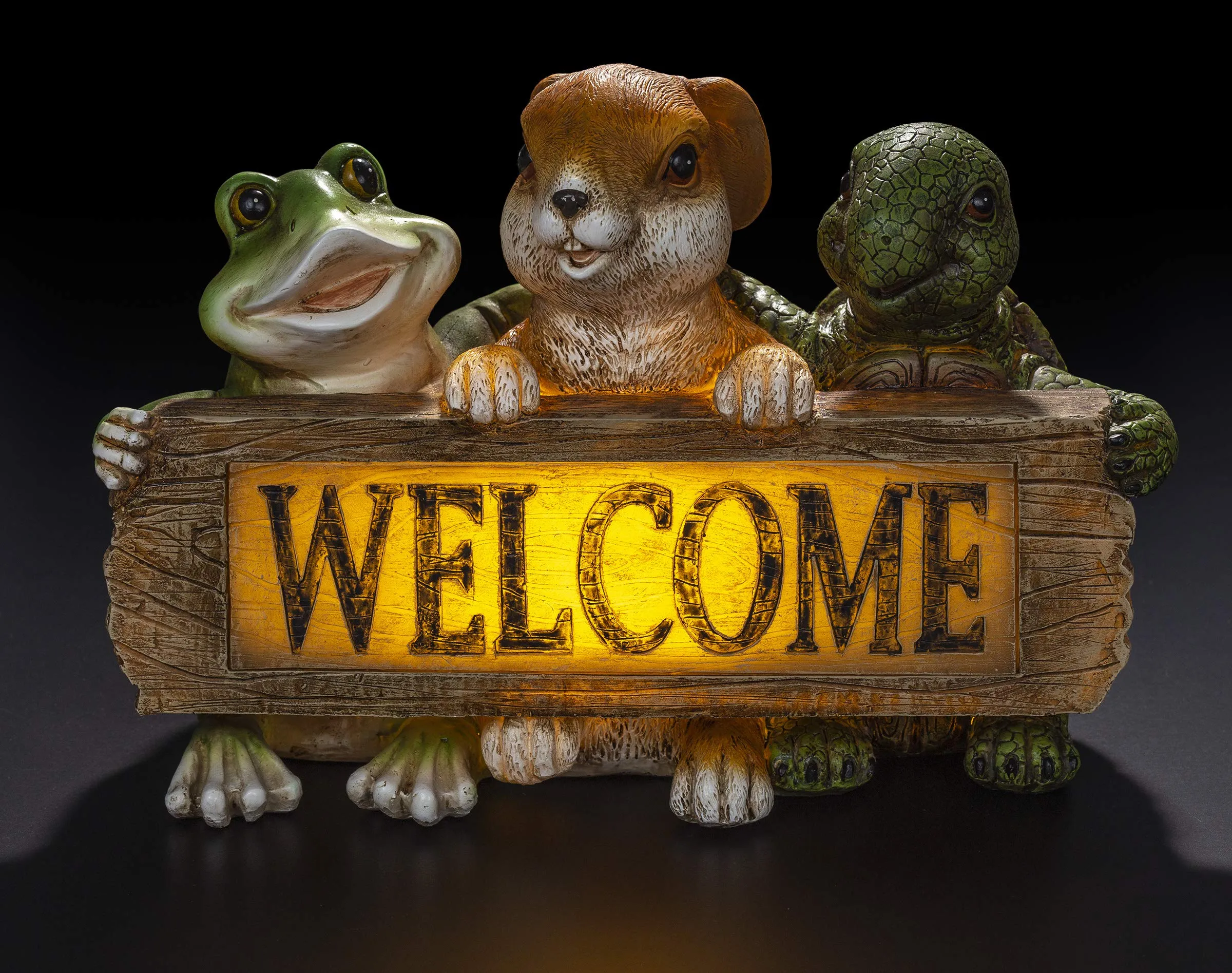 VP Home Backyard Friends Welcome Sign Frog Rabbit Turtle Solar Powered LED Outdoor Decor