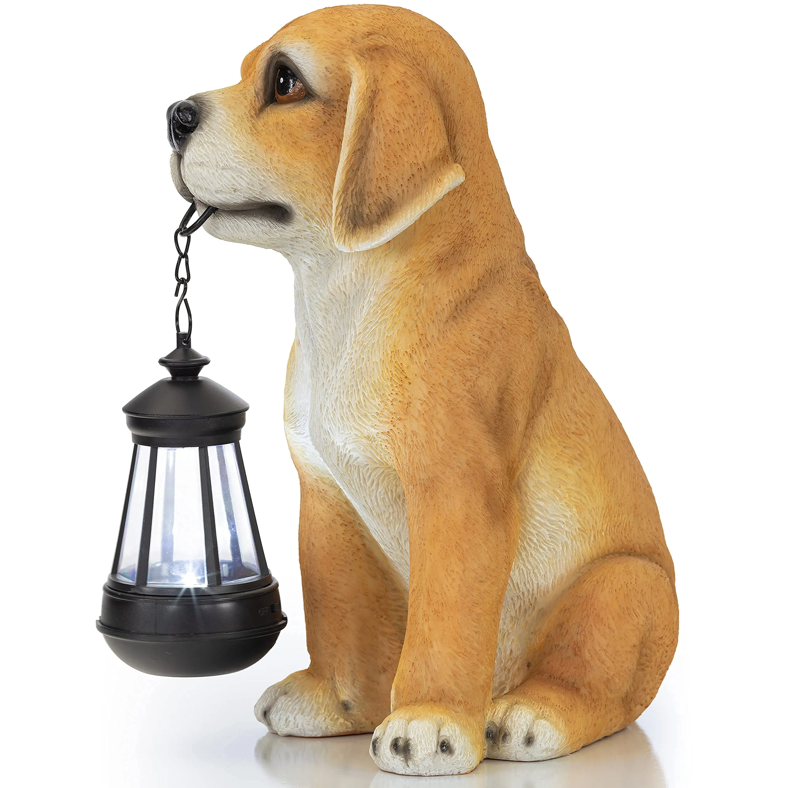 VP Home Golden Puppy with Lantern Solar Powered LED Outdoor Decor Garden