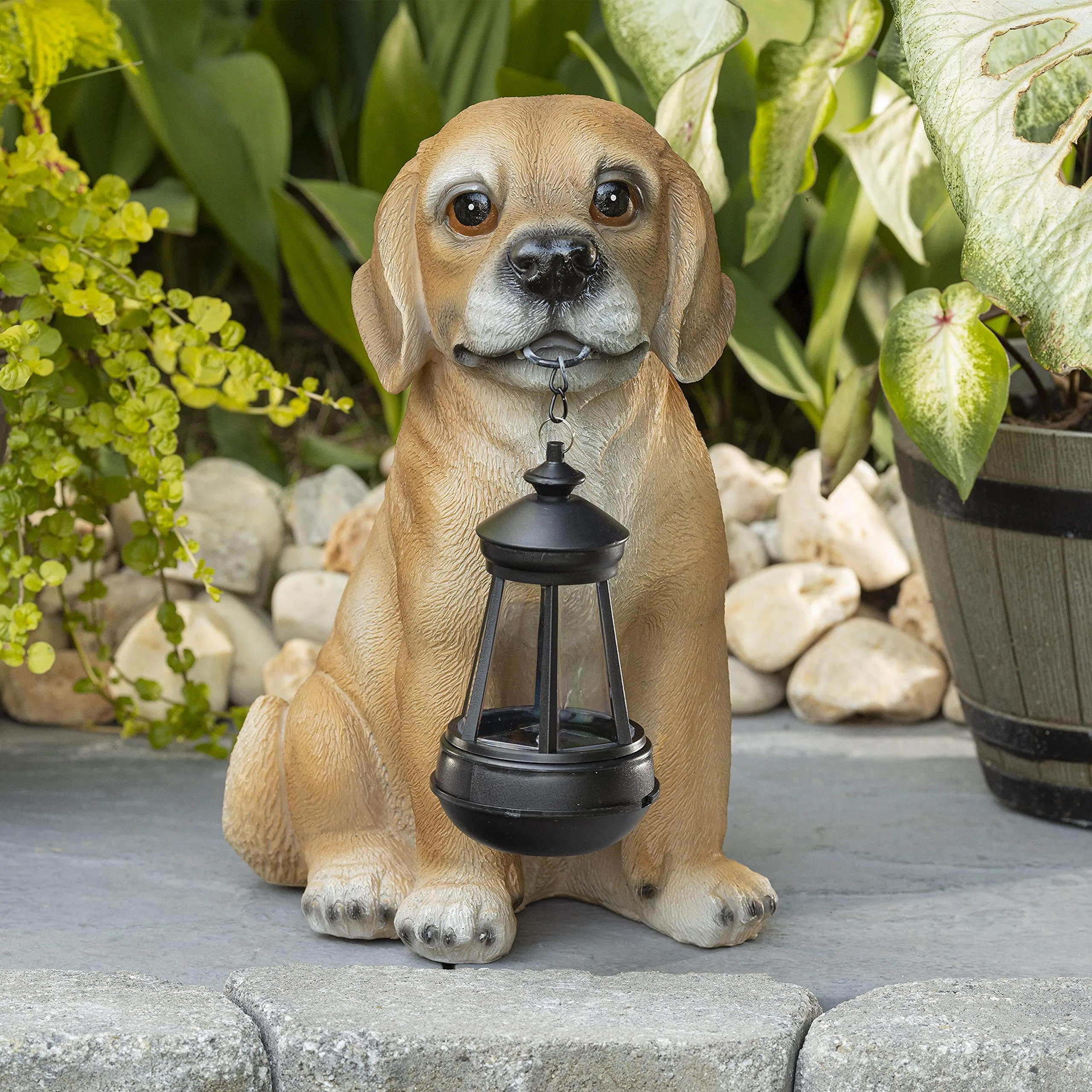 VP Home Golden Puppy with Lantern Solar Powered LED Outdoor Decor Garden