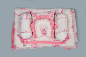 White And Pink Baby Elephant Printed Baby Bedding Set Of 7 Pcs