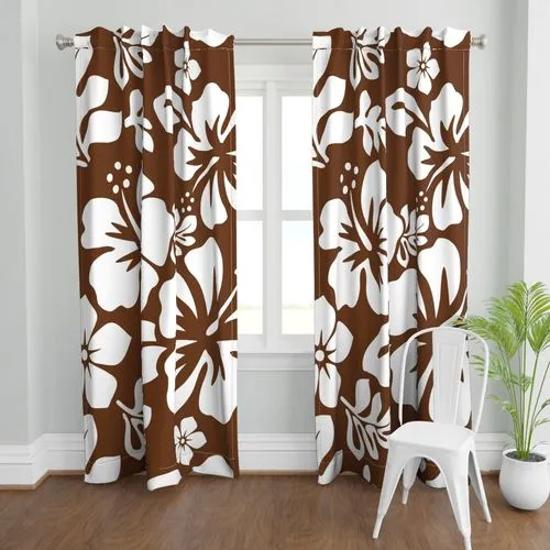 White Hawaiian Flowers on Chocolate Brown Sheet Set from Surfer Bedding™️ Large Scale