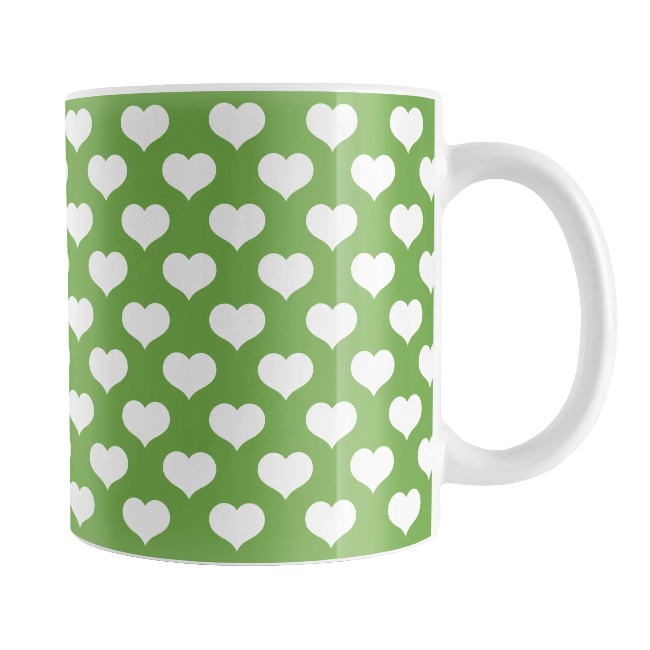 White Hearts Pattern Green Mug