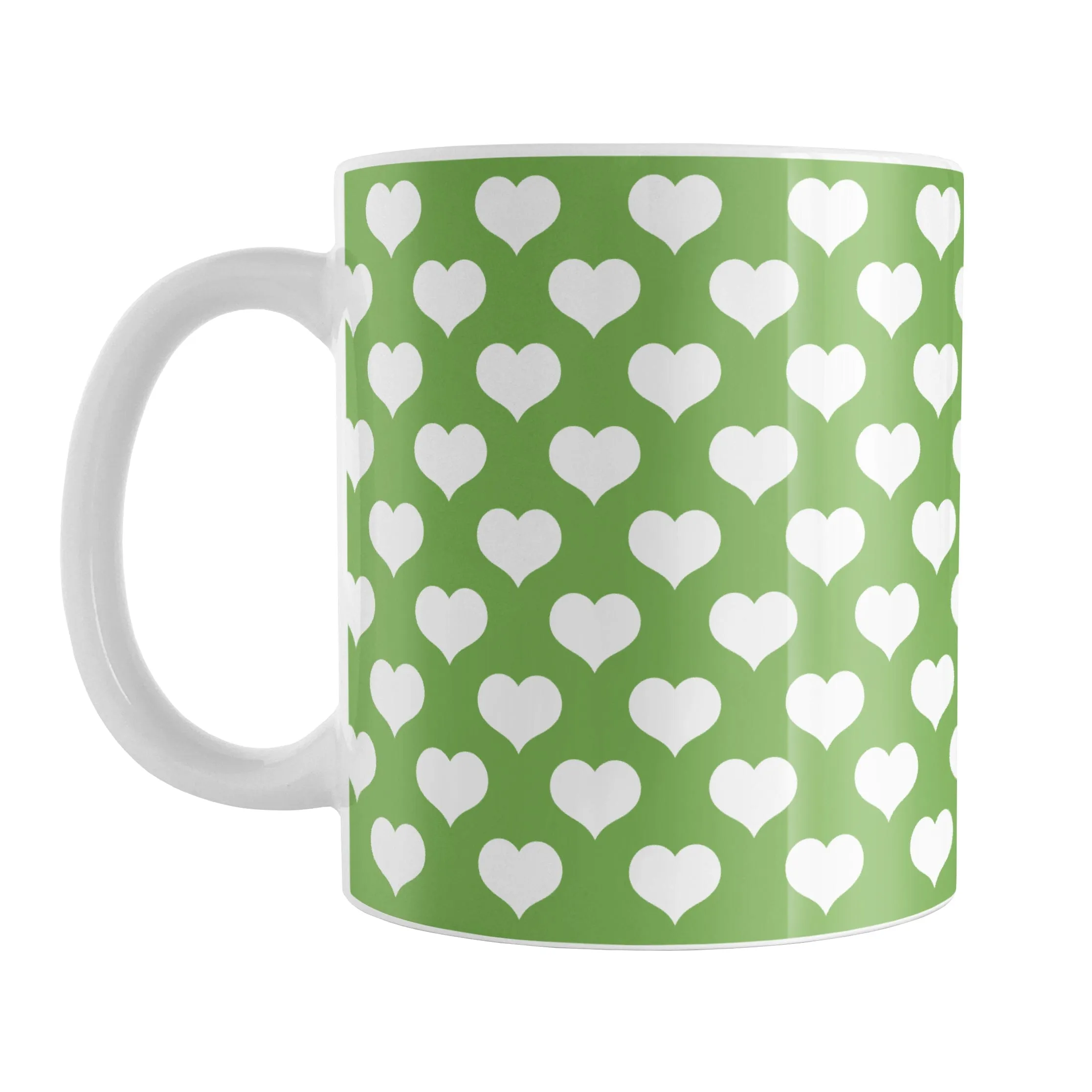 White Hearts Pattern Green Mug