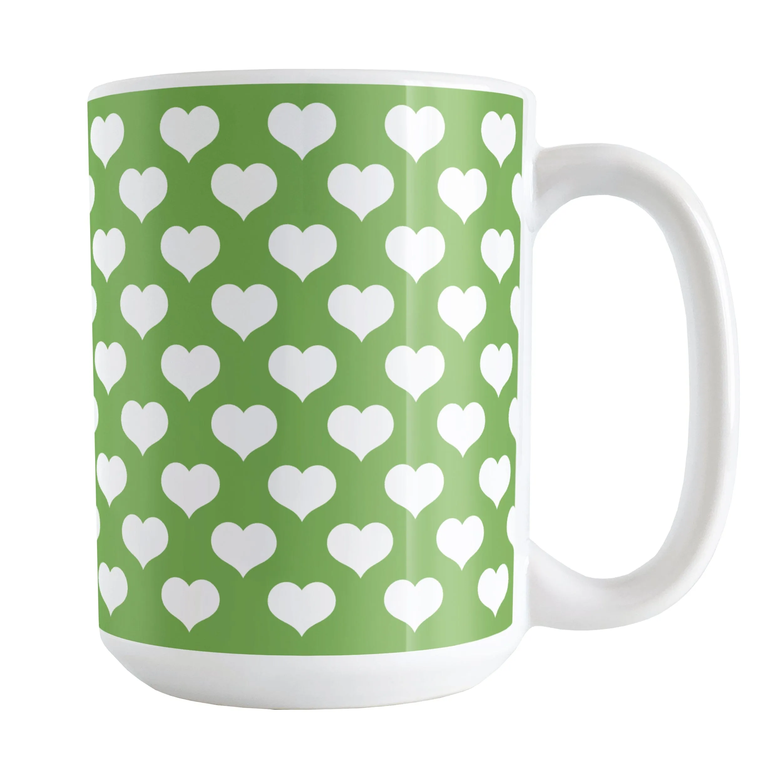 White Hearts Pattern Green Mug