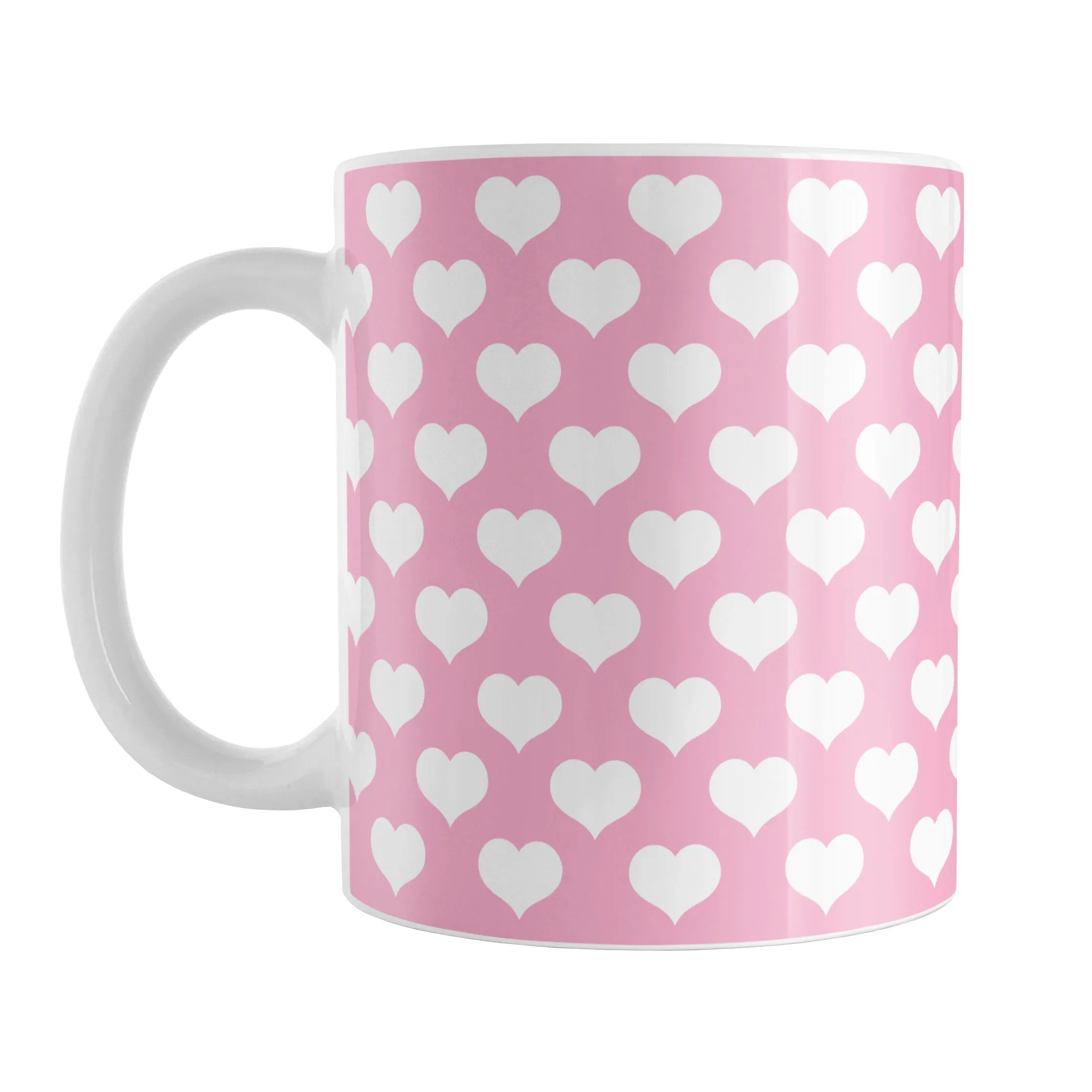 White Hearts Pattern Pink Mug