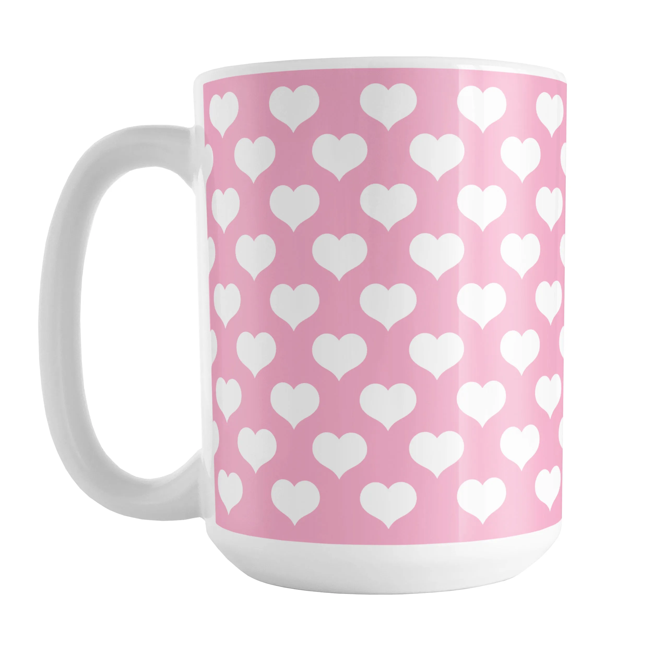 White Hearts Pattern Pink Mug