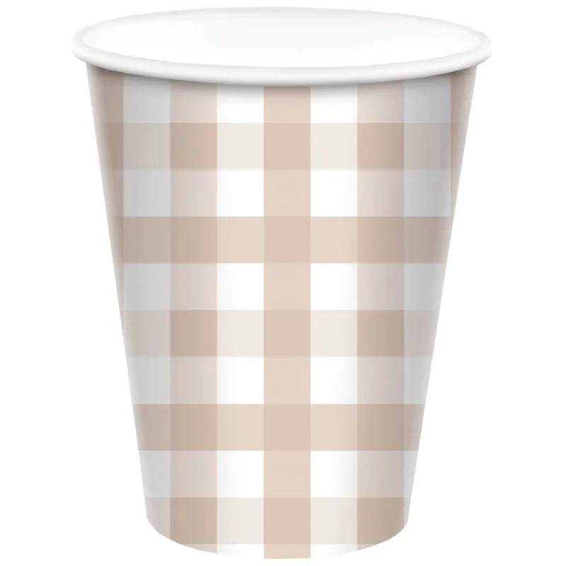 White Sand Gingham Cups - 8 Pkt