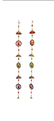 Wooden Wind Chime with Ganesha / Hand Painted A Rajasthani Items ( Multi Color )