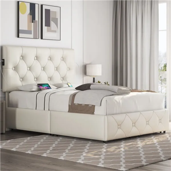 Yaheetech Queen/Full Size Bed Frame with Diamond Button-Tufted Headboard