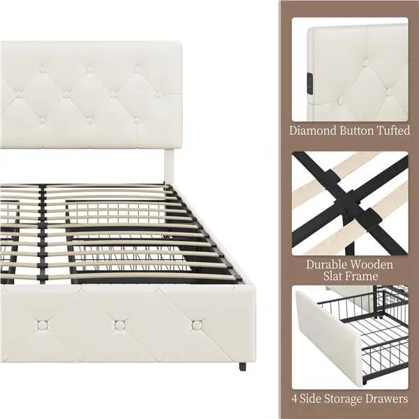 Yaheetech Queen/Full Size Bed Frame with Diamond Button-Tufted Headboard