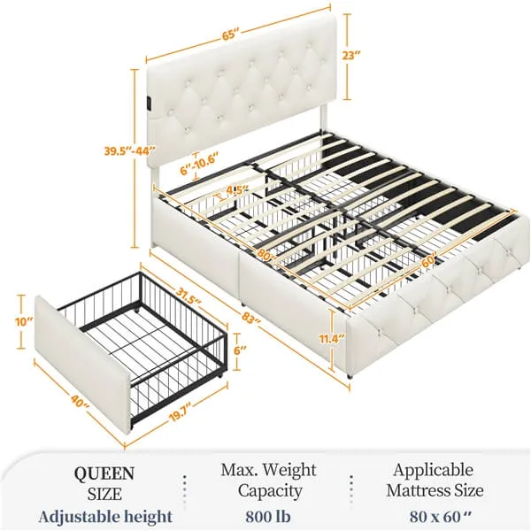 Yaheetech Queen/Full Size Bed Frame with Diamond Button-Tufted Headboard