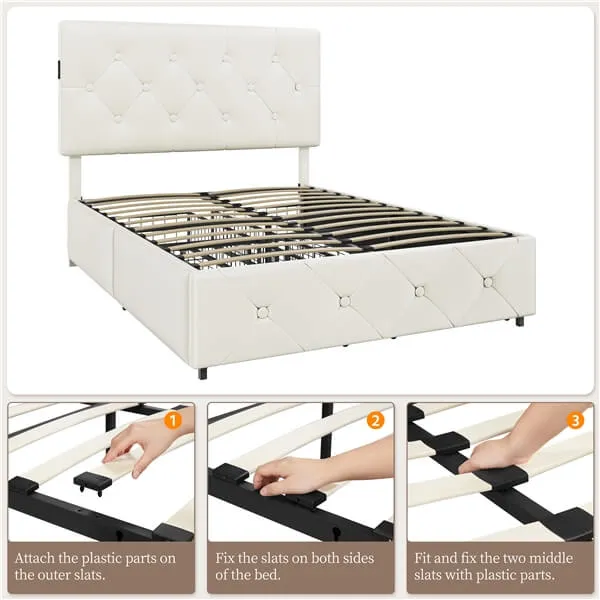 Yaheetech Queen/Full Size Bed Frame with Diamond Button-Tufted Headboard