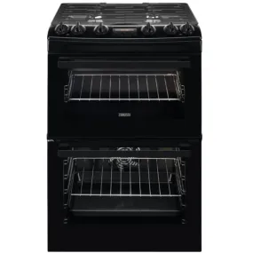 Zanussi ZCK66350BA Dual Fuel Double Oven Cooker with Gas Hob- Black