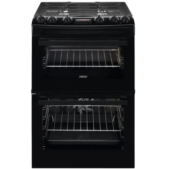 Zanussi ZCK66350BA Dual Fuel Double Oven Cooker with Gas Hob- Black