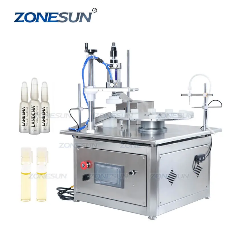 ZS-AFC1C Rotary Automatic Perfume Mini Tester Liquid Glass Small Bottle Vial Monoblock Filling Pressing Capping Machine